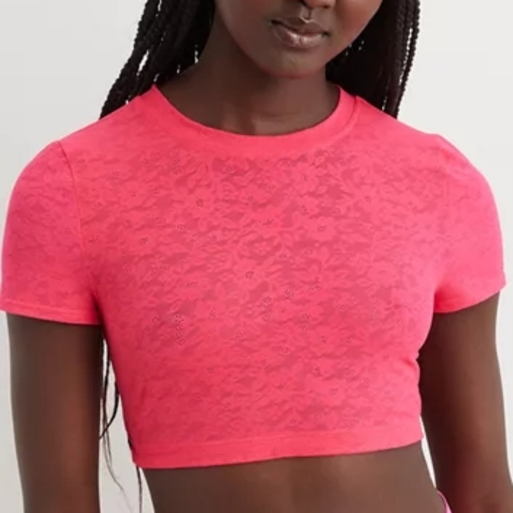Aerie Pink Lace Crop Top